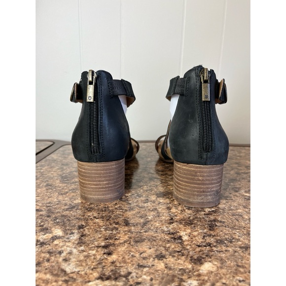 Lucky Brand Pydrina Black Leather Sandals 8.5 M Block Heel Strappy Zipper Back - Picture 7 of 15